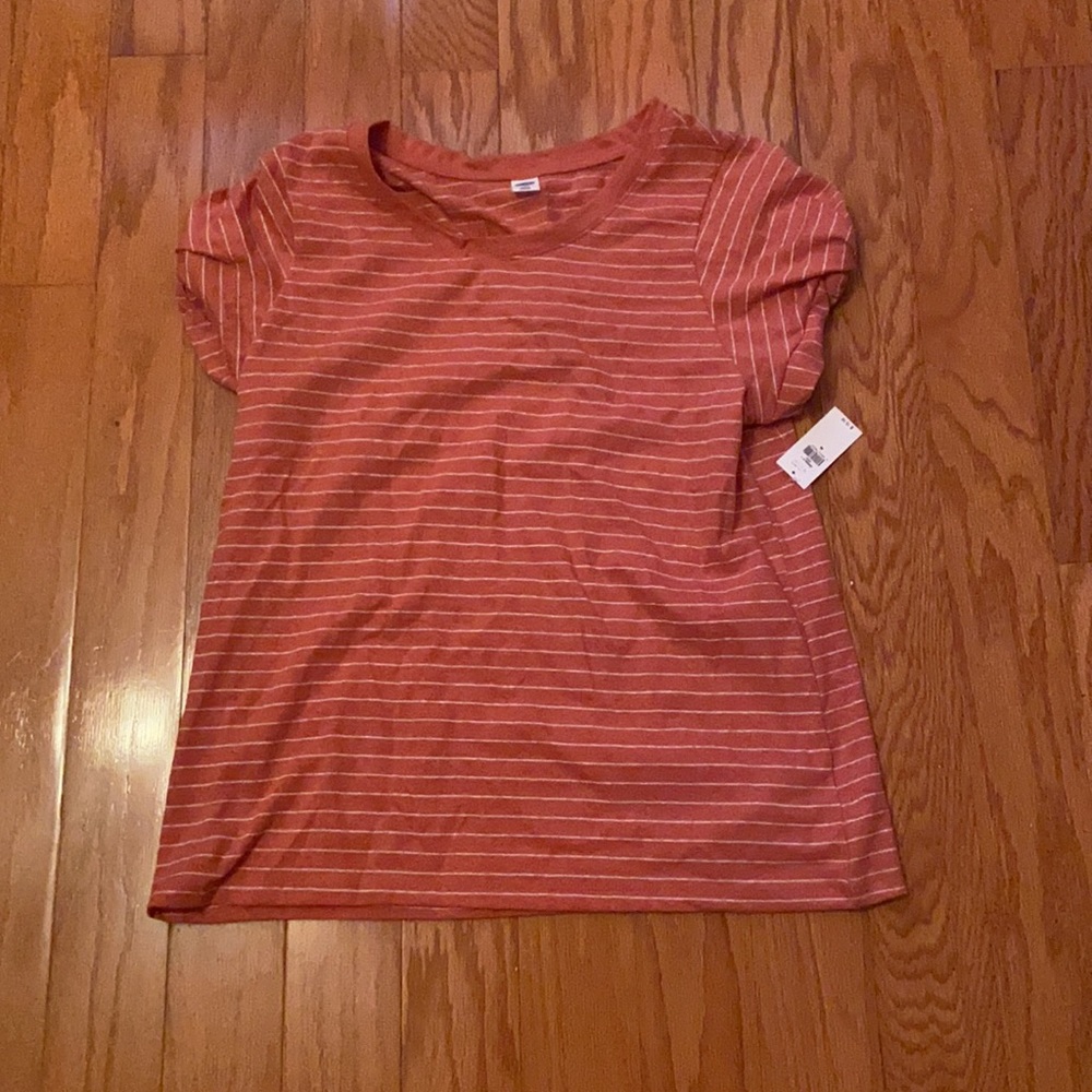 NWT Women’s Pink and White Stripe Short-Sleeve Shirt M